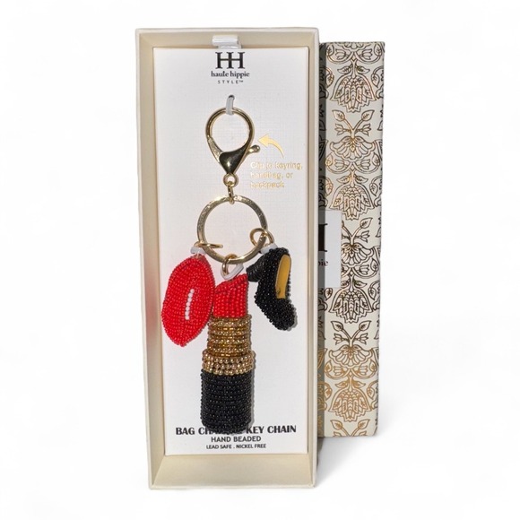 Haute Hippie Style Beaded Lipstick Kiss High Heel Bag Charm Keychain‎ - Picture 3 of 4